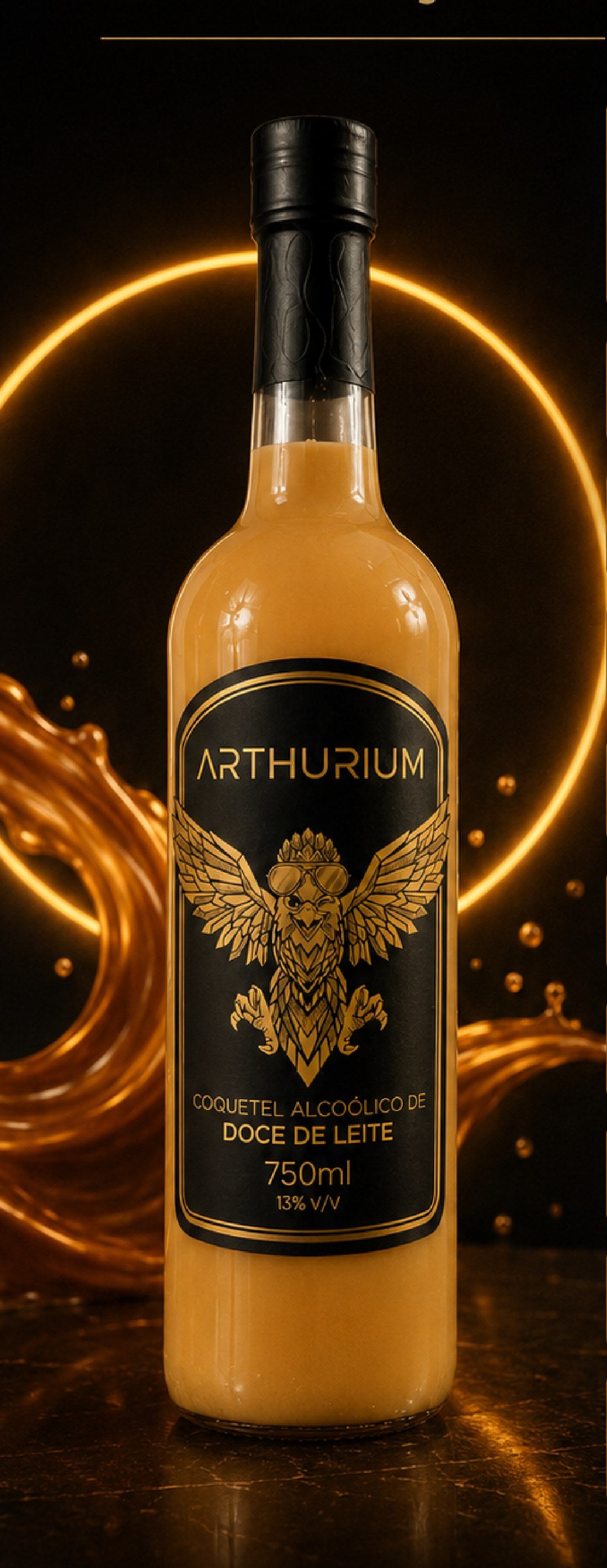 Garrafa de Arthurium em fundo escuro iluminada por luz dourada